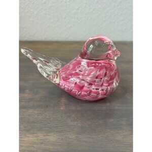 Vintage Joe St. Clair Pink Art Glass Bird Figurine Paperweight 4"